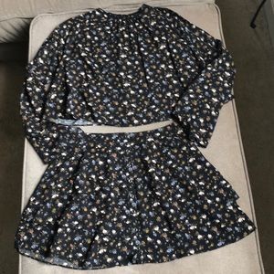Free People Floral Mini Skirt and Top Set, XS